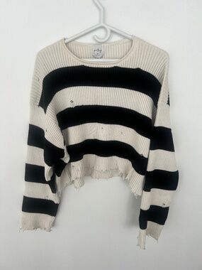 Princess Polly deconstructed black and white striped crop sweater